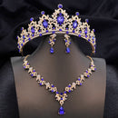 Conjuntos de tiaras azuis opala, conjunto de joias de noiva para princesa, coroa de casamento e colar, brinco, baile de aniversário, vestido, acessórios de fantasia