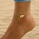 Tornozeleiras de aço inoxidável para mulheres, pulseira simples coração Boho Jewelry, 26 Letters, A-Z, acessórios de praia, verão