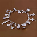 Pulseira multielementos para mulheres, joias estilo simples, europeu e americano, moda prata, pingente 13