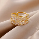 Anéis de zircão de camada dupla para mulheres ajustável banhado a ouro anel de aço inoxidável 2026 tendência casamento jóias estéticas aretes