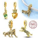 prata esterlina cor de ouro guardião leopardo chita animal balançar encantos contas pingente ajuste pulseira colar jóias diy