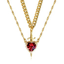 Colar de coração e espada - colares de casal - banhado a ouro 18k AÇO INOXIDÁVEL zircão anel de cristal pulseira colar conjunto de joias