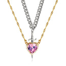 Colar de coração e espada - colares de casal - banhado a ouro 18k AÇO INOXIDÁVEL zircão anel de cristal pulseira colar conjunto de joias