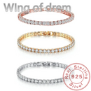 Deslumbrante 925 prata esterlina tênis pulseira rosa ouro brilhante zircônia cúbica pulseira jóias de casamento presente