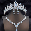 Conjuntos de tiaras azuis opala, conjunto de joias de noiva para princesa, coroa de casamento e colar, brinco, baile de aniversário, vestido, acessórios de fantasia