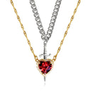 Colar de coração e espada - colares de casal - banhado a ouro 18k AÇO INOXIDÁVEL zircão anel de cristal pulseira colar conjunto de joias