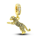 prata esterlina cor de ouro guardião leopardo chita animal balançar encantos contas pingente ajuste pulseira colar jóias diy