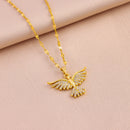 Novo brilhante 18k banhado a ouro vintage phoenix pingente colares para mulheres estilo retro feminino uso diário corrente de pescoço de aço inoxidável