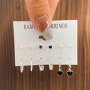 6 pares moda coreana metal começar coração círculo pequenos brincos para mulheres tendência preto coração esmalte brincos jóias doces