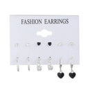 6 pares moda coreana metal começar coração círculo pequenos brincos para mulheres tendência preto coração esmalte brincos jóias doces