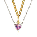 Colar de coração e espada - colares de casal - banhado a ouro 18k AÇO INOXIDÁVEL zircão anel de cristal pulseira colar conjunto de joias