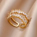 Anéis de zircão de camada dupla para mulheres ajustável banhado a ouro anel de aço inoxidável 2026 tendência casamento jóias estéticas aretes