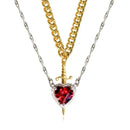 Colar de coração e espada - colares de casal - banhado a ouro 18k AÇO INOXIDÁVEL zircão anel de cristal pulseira colar conjunto de joias