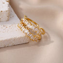 Anéis de zircão de camada dupla para mulheres ajustável banhado a ouro anel de aço inoxidável 2026 tendência casamento jóias estéticas aretes