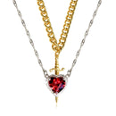 Colar de coração e espada - colares de casal - banhado a ouro 18k AÇO INOXIDÁVEL zircão anel de cristal pulseira colar conjunto de joias