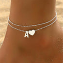 Tornozeleiras de aço inoxidável para mulheres, pulseira simples coração Boho Jewelry, 26 Letters, A-Z, acessórios de praia, verão