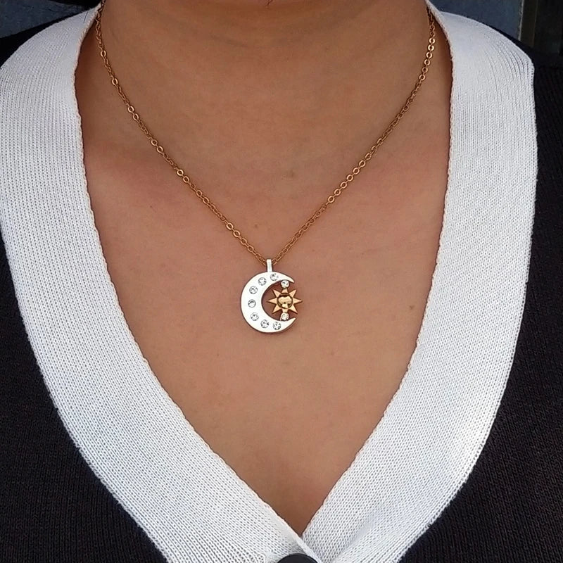 Hhzew-Colar Cor de Ouro Antigo para Homens e Mulheres, Lua, Estrela, Pingente Sol, Presente