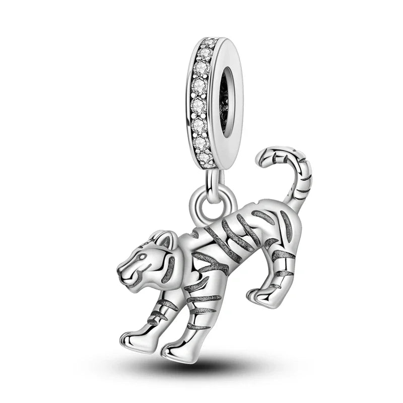 prata esterlina cor de ouro guardião leopardo chita animal balançar encantos contas pingente ajuste pulseira colar jóias diy