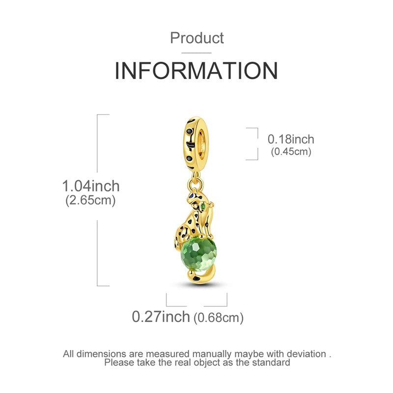 prata esterlina cor de ouro guardião leopardo chita animal balançar encantos contas pingente ajuste pulseira colar jóias diy