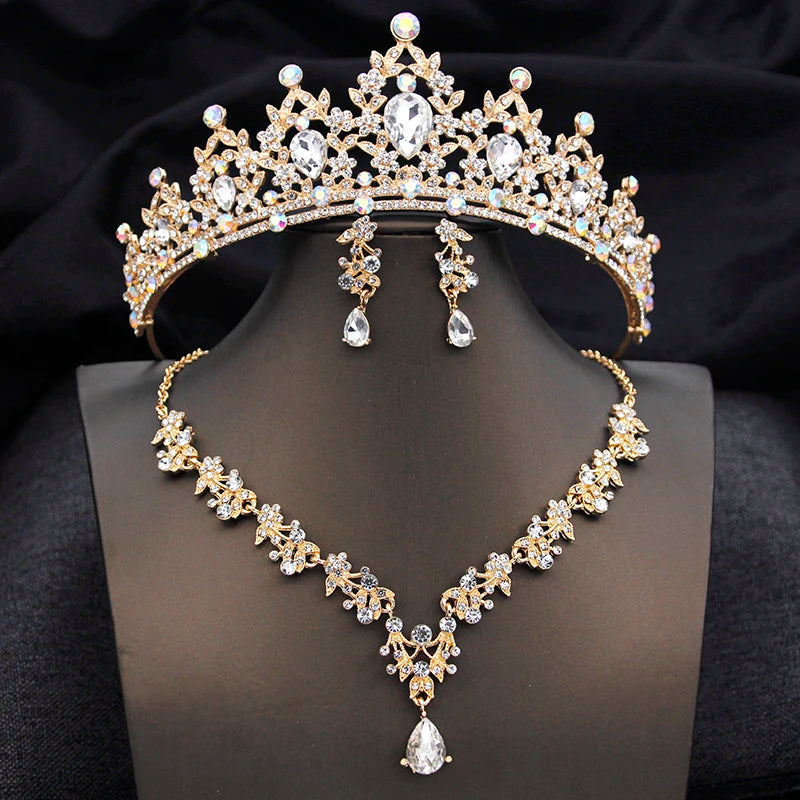 Conjuntos de tiaras azuis opala, conjunto de joias de noiva para princesa, coroa de casamento e colar, brinco, baile de aniversário, vestido, acessórios de fantasia