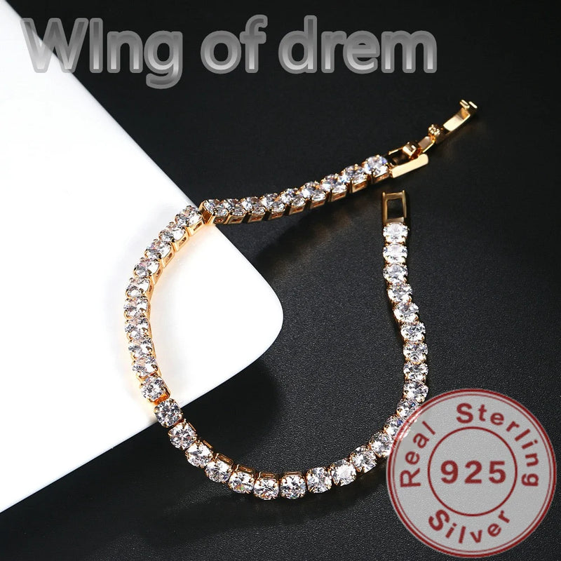 Deslumbrante 925 prata esterlina tênis pulseira rosa ouro brilhante zircônia cúbica pulseira jóias de casamento presente
