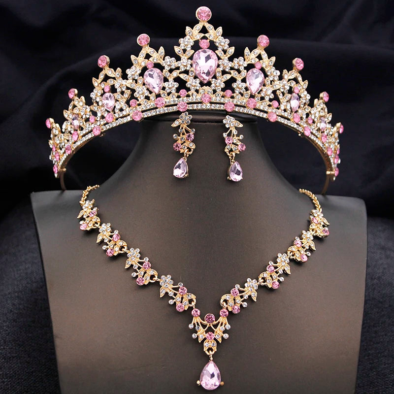 Conjuntos de tiaras azuis opala, conjunto de joias de noiva para princesa, coroa de casamento e colar, brinco, baile de aniversário, vestido, acessórios de fantasia