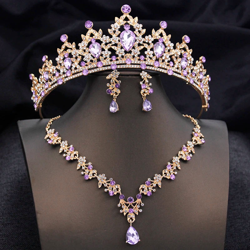 Conjuntos de tiaras azuis opala, conjunto de joias de noiva para princesa, coroa de casamento e colar, brinco, baile de aniversário, vestido, acessórios de fantasia