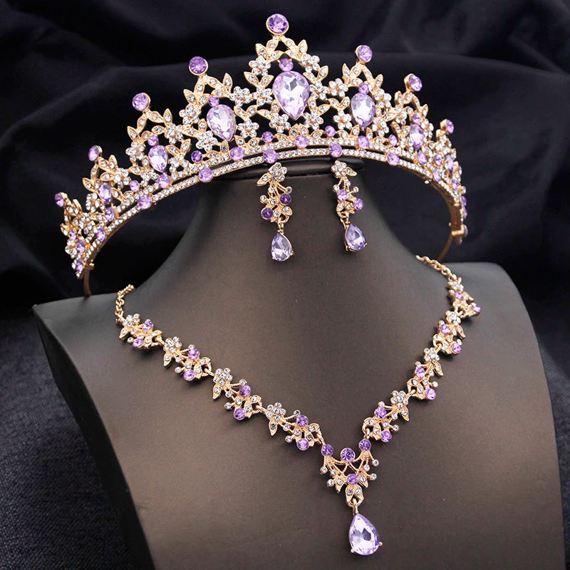 Conjuntos de tiaras azuis opala, conjunto de joias de noiva para princesa, coroa de casamento e colar, brinco, baile de aniversário, vestido, acessórios de fantasia