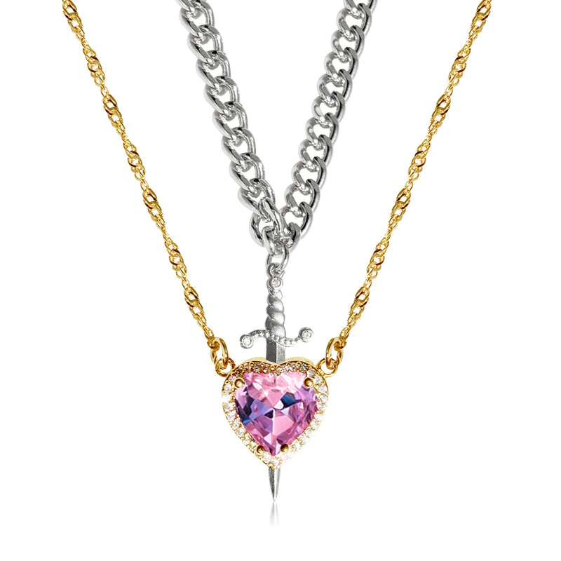 Colar de coração e espada - colares de casal - banhado a ouro 18k AÇO INOXIDÁVEL zircão anel de cristal pulseira colar conjunto de joias