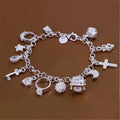Pulseira multielementos para mulheres, joias estilo simples, europeu e americano, moda prata, pingente 13