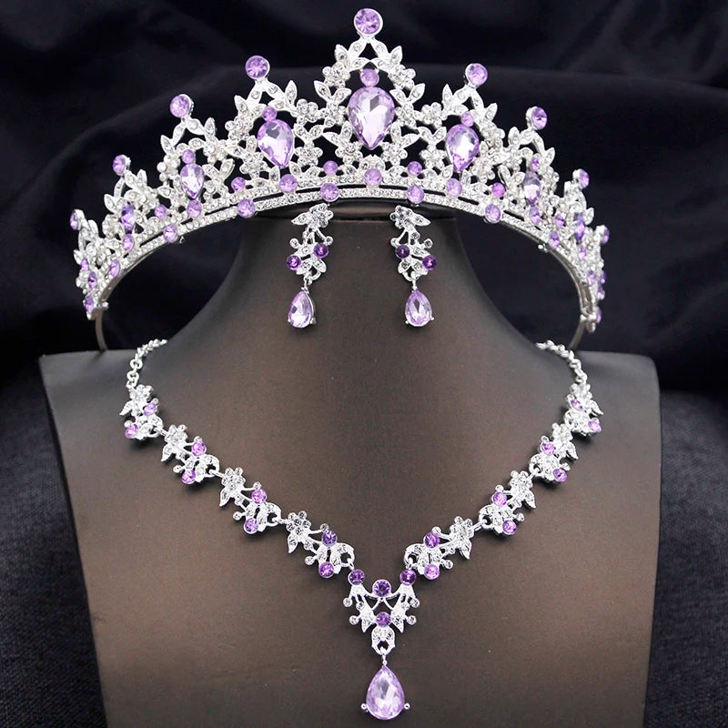 Conjuntos de tiaras azuis opala, conjunto de joias de noiva para princesa, coroa de casamento e colar, brinco, baile de aniversário, vestido, acessórios de fantasia