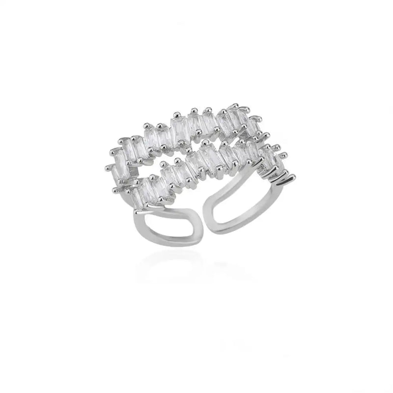 Anéis de zircão de camada dupla para mulheres ajustável banhado a ouro anel de aço inoxidável 2026 tendência casamento jóias estéticas aretes
