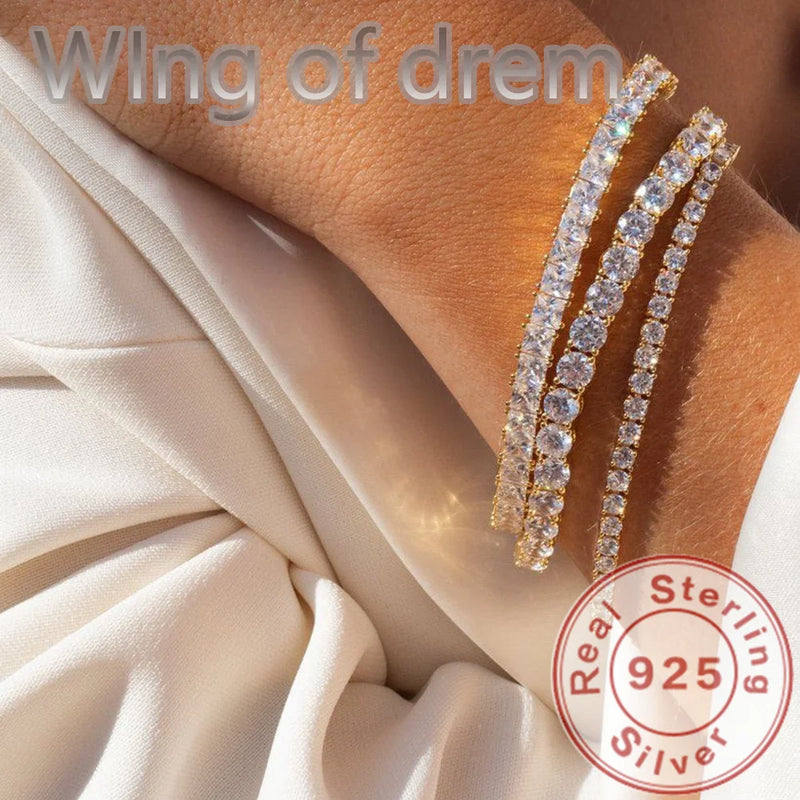 Deslumbrante 925 prata esterlina tênis pulseira rosa ouro brilhante zircônia cúbica pulseira jóias de casamento presente