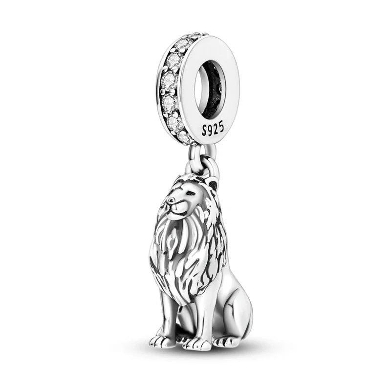 prata esterlina cor de ouro guardião leopardo chita animal balançar encantos contas pingente ajuste pulseira colar jóias diy