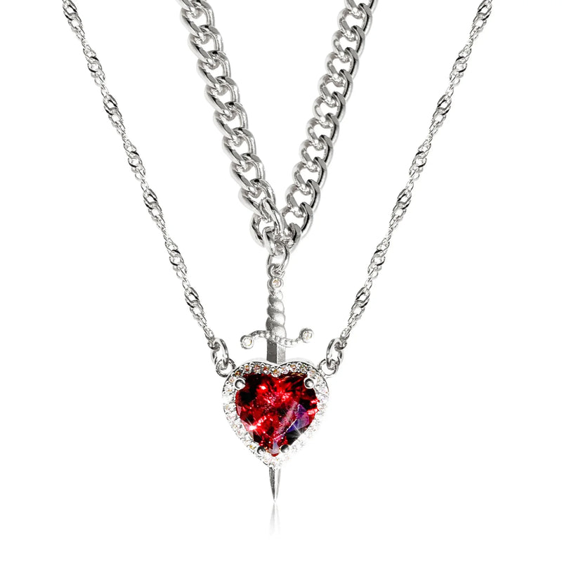 Colar de coração e espada - colares de casal - banhado a ouro 18k AÇO INOXIDÁVEL zircão anel de cristal pulseira colar conjunto de joias