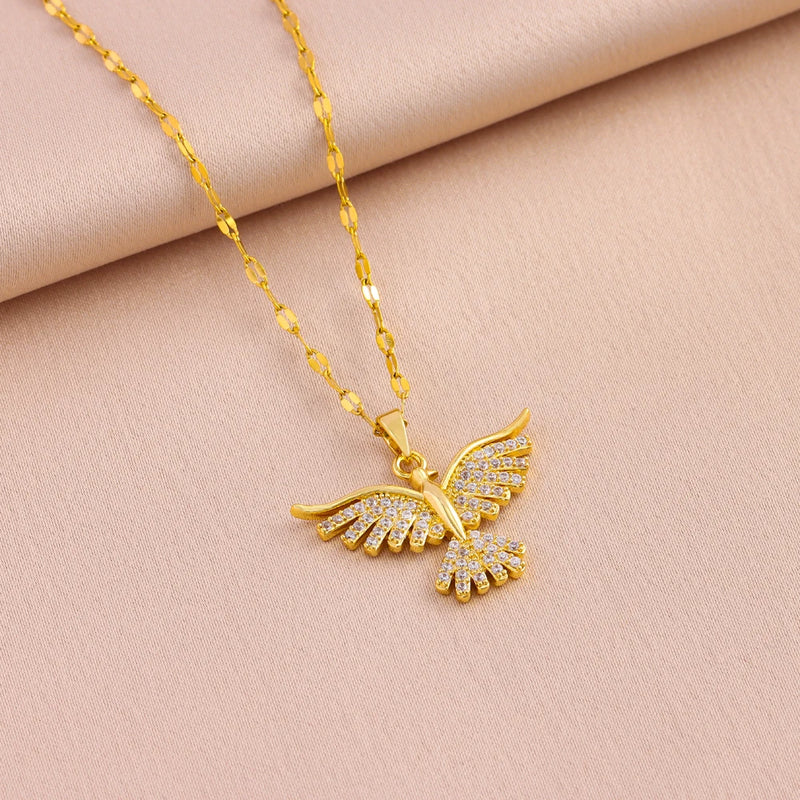 Novo brilhante 18k banhado a ouro vintage phoenix pingente colares para mulheres estilo retro feminino uso diário corrente de pescoço de aço inoxidável