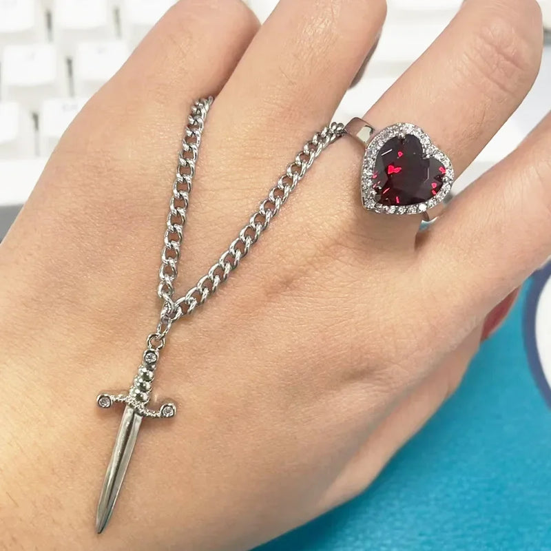 Colar de coração e espada - colares de casal - banhado a ouro 18k AÇO INOXIDÁVEL zircão anel de cristal pulseira colar conjunto de joias