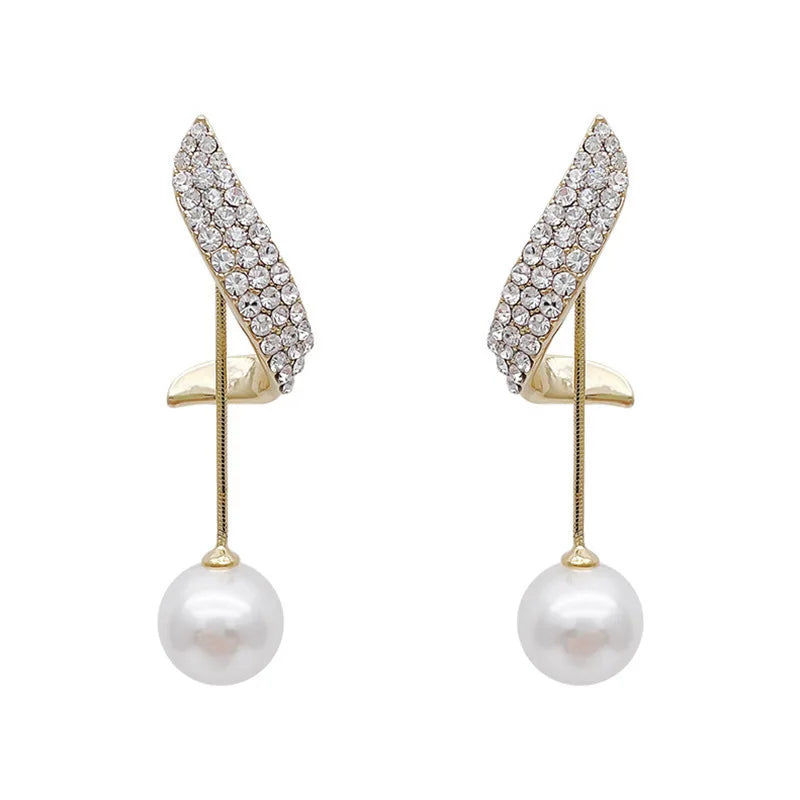 Novo clássico elegante imitação de pérola balançar brincos para mulheres cristal longo borla requintado gota brinco jóias de casamento