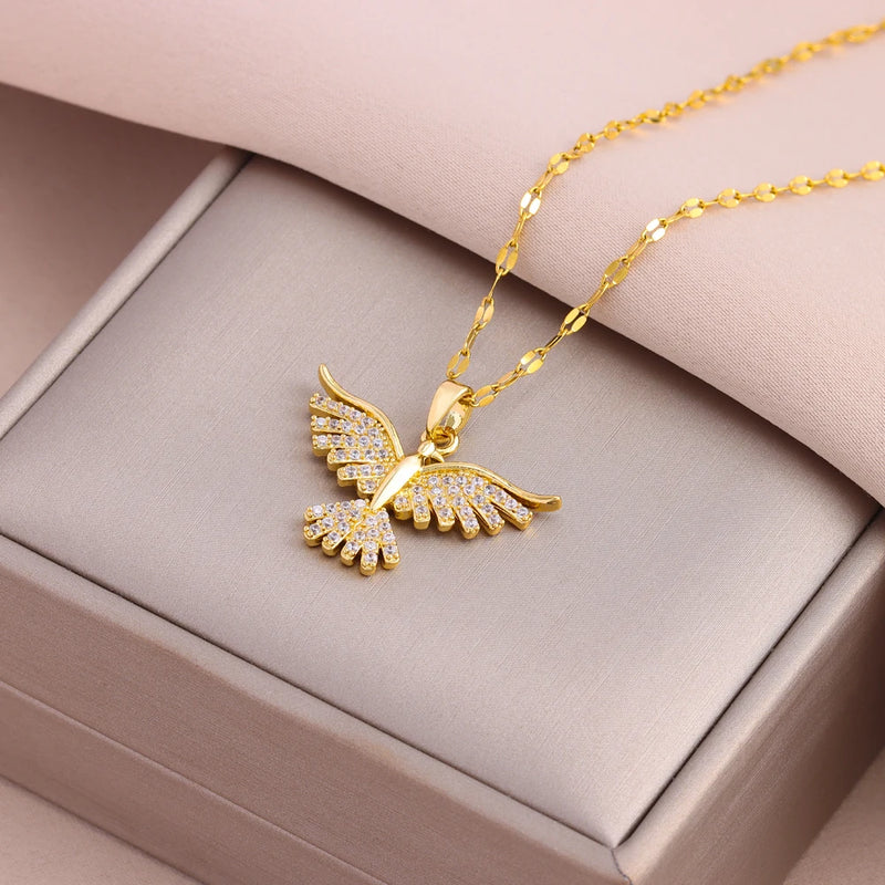 Novo brilhante 18k banhado a ouro vintage phoenix pingente colares para mulheres estilo retro feminino uso diário corrente de pescoço de aço inoxidável