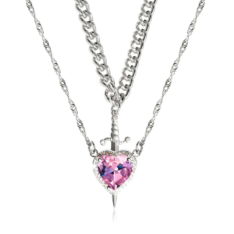 Colar de coração e espada - colares de casal - banhado a ouro 18k AÇO INOXIDÁVEL zircão anel de cristal pulseira colar conjunto de joias