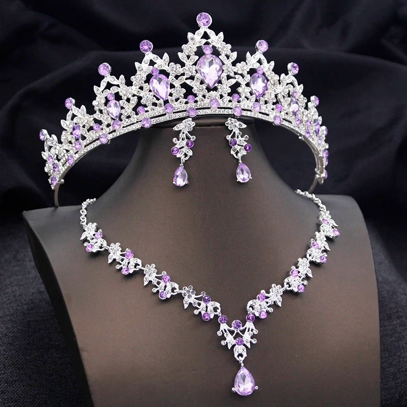 Conjuntos de tiaras azuis opala, conjunto de joias de noiva para princesa, coroa de casamento e colar, brinco, baile de aniversário, vestido, acessórios de fantasia