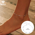 BISAER 925 Sterling Silver Round Beads Anklets,Waterproof Hypoallergenic Infinite Love Chain For Women Fine Jewelry Holiday Gift