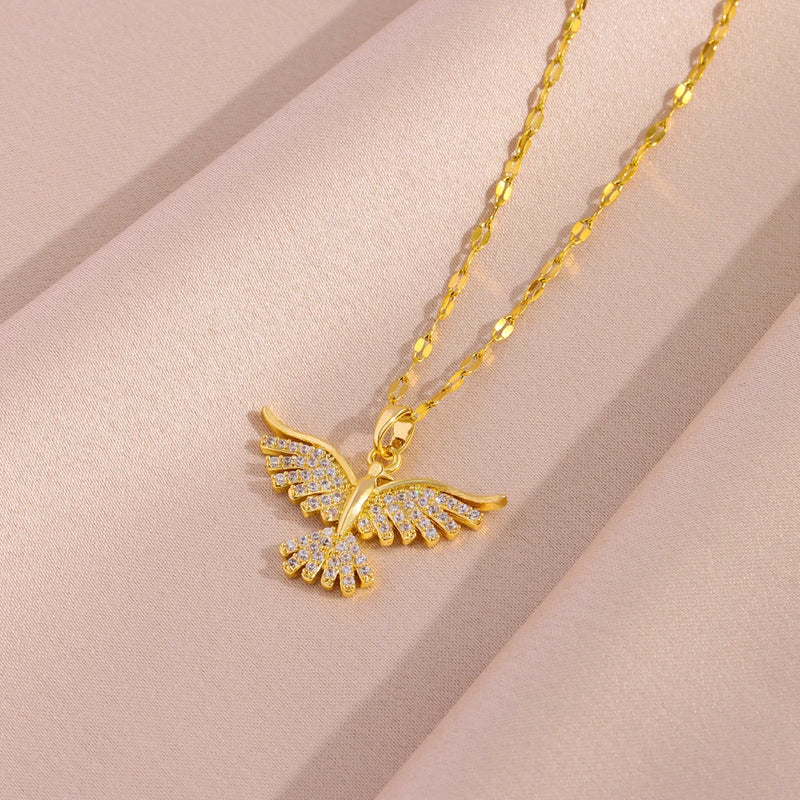 Novo brilhante 18k banhado a ouro vintage phoenix pingente colares para mulheres estilo retro feminino uso diário corrente de pescoço de aço inoxidável