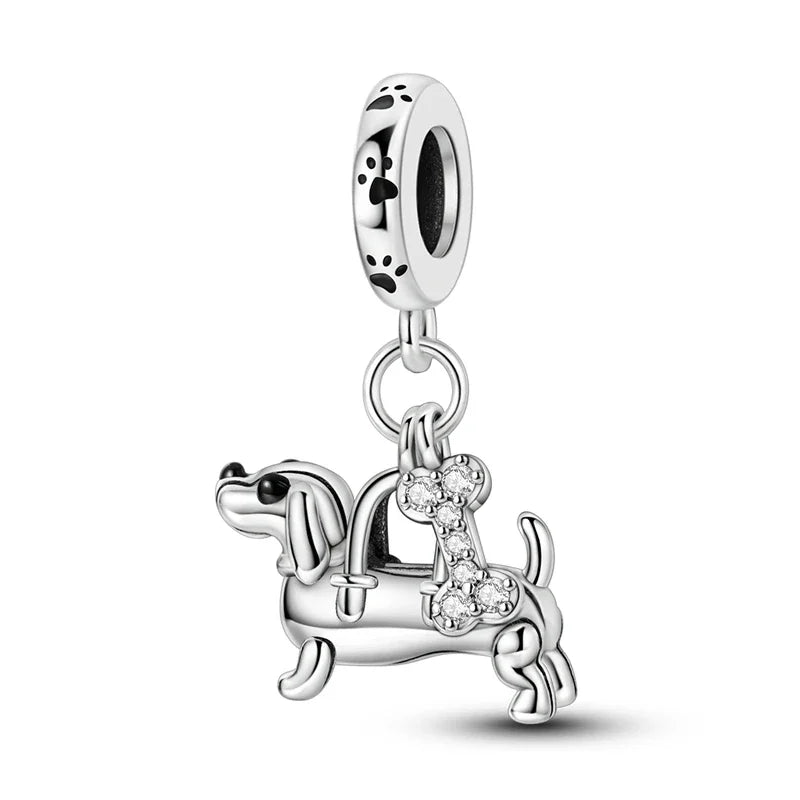 prata esterlina cor de ouro guardião leopardo chita animal balançar encantos contas pingente ajuste pulseira colar jóias diy