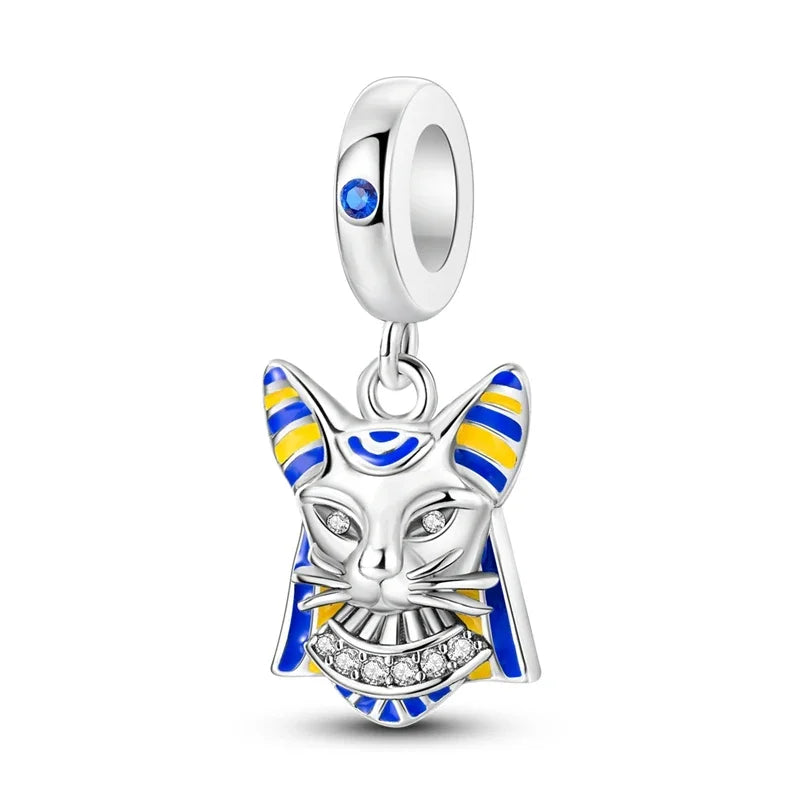 prata esterlina cor de ouro guardião leopardo chita animal balançar encantos contas pingente ajuste pulseira colar jóias diy