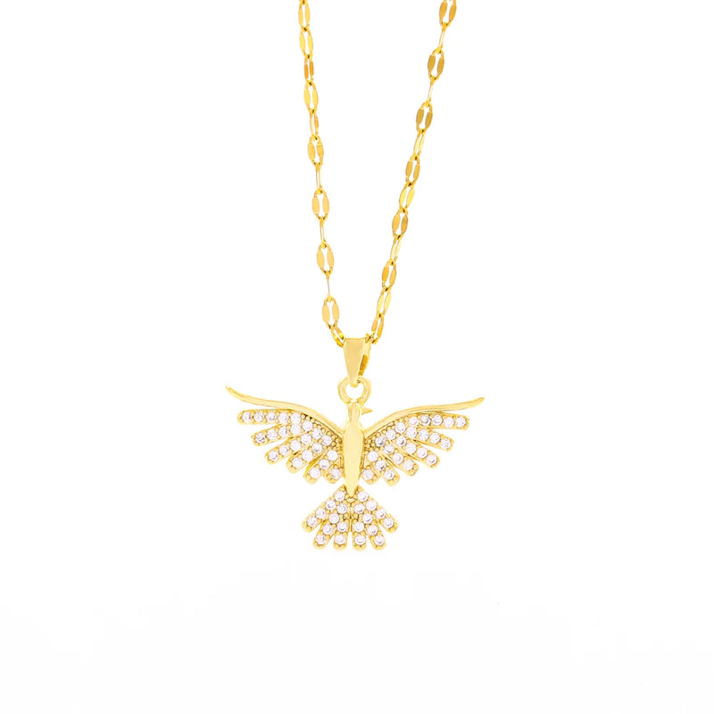 Novo brilhante 18k banhado a ouro vintage phoenix pingente colares para mulheres estilo retro feminino uso diário corrente de pescoço de aço inoxidável