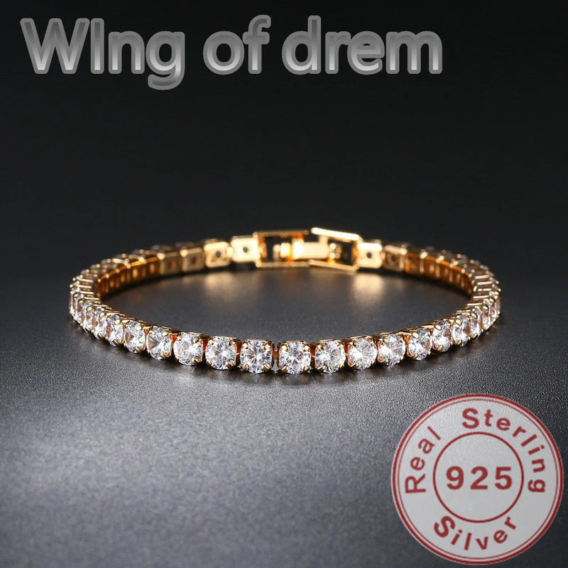 Deslumbrante 925 prata esterlina tênis pulseira rosa ouro brilhante zircônia cúbica pulseira jóias de casamento presente