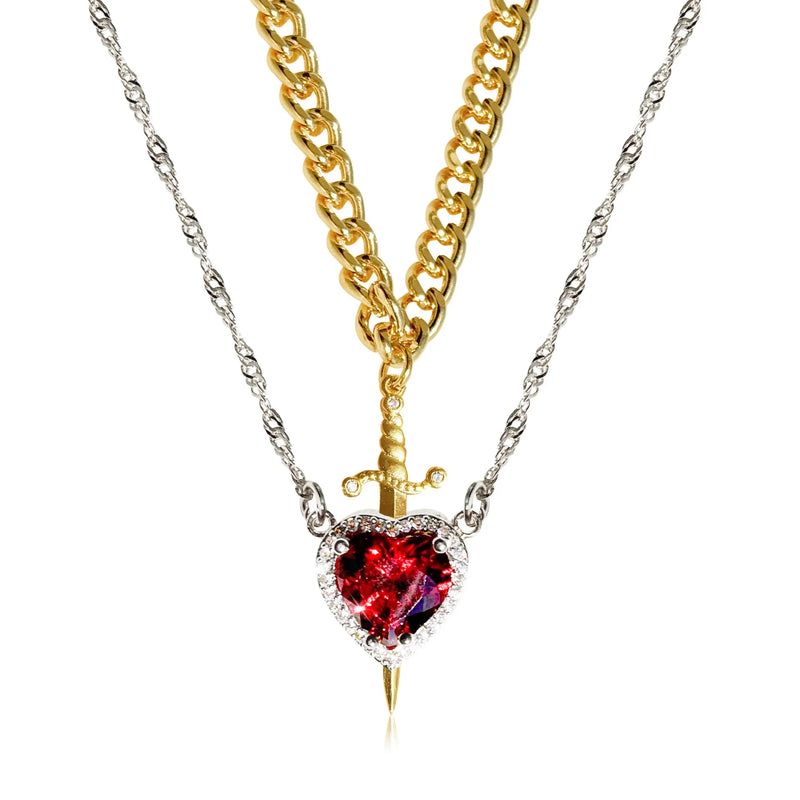 Colar de coração e espada - colares de casal - banhado a ouro 18k AÇO INOXIDÁVEL zircão anel de cristal pulseira colar conjunto de joias